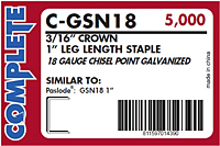 18 Gauge, 3/16" Narrow Crown Staple (GSN18-1")