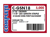 18 Gauge, 3/16" Narrow Crown Staple (C-GSN18 1-1/8")