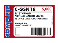 18 Gauge, 3/16" Narrow Crown Staple (C-GSN18 7/8")